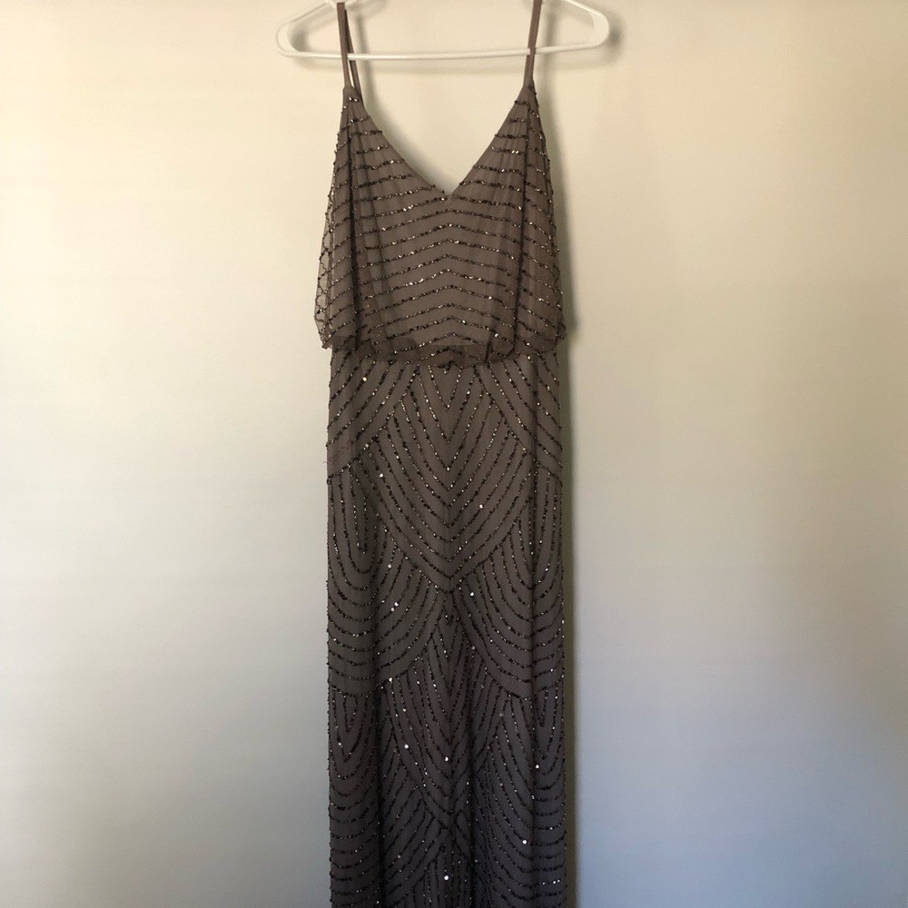 Gray beaded floor-length dress, Caché, size 6 women’s